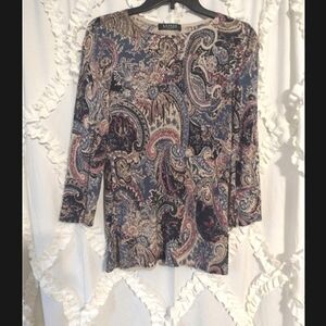LAUREN RALPH LAUREN 100% Silk Long Sleeve Paisley Print Blouse Top Small